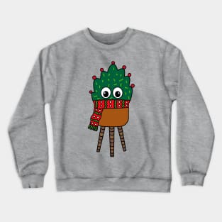 Cute Cactus Design #276: Christmas Cactus With Scarf Crewneck Sweatshirt